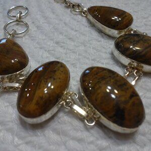 Natural LANDSCAPE JASPER Handmade Sterling 925 Bracelet Size 8 3/4" #957C